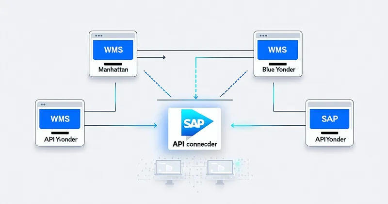 WMS integration architecture diagram showing API connection patterns for warehouse robotics