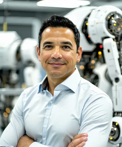 Dario Reyes, CTO of Pickrook Robotics, in a robotics engineering lab